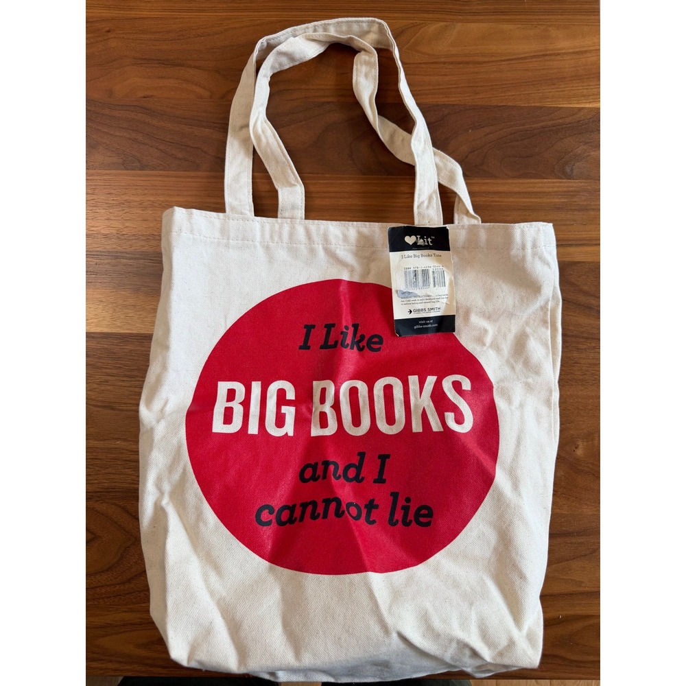 New Gibbs Smith "I Like Big Books" Tote Beige Canvas Bookworm Library Bag
